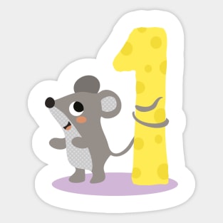 Cute Mouse with the number one 1 Birthday Design Sticker